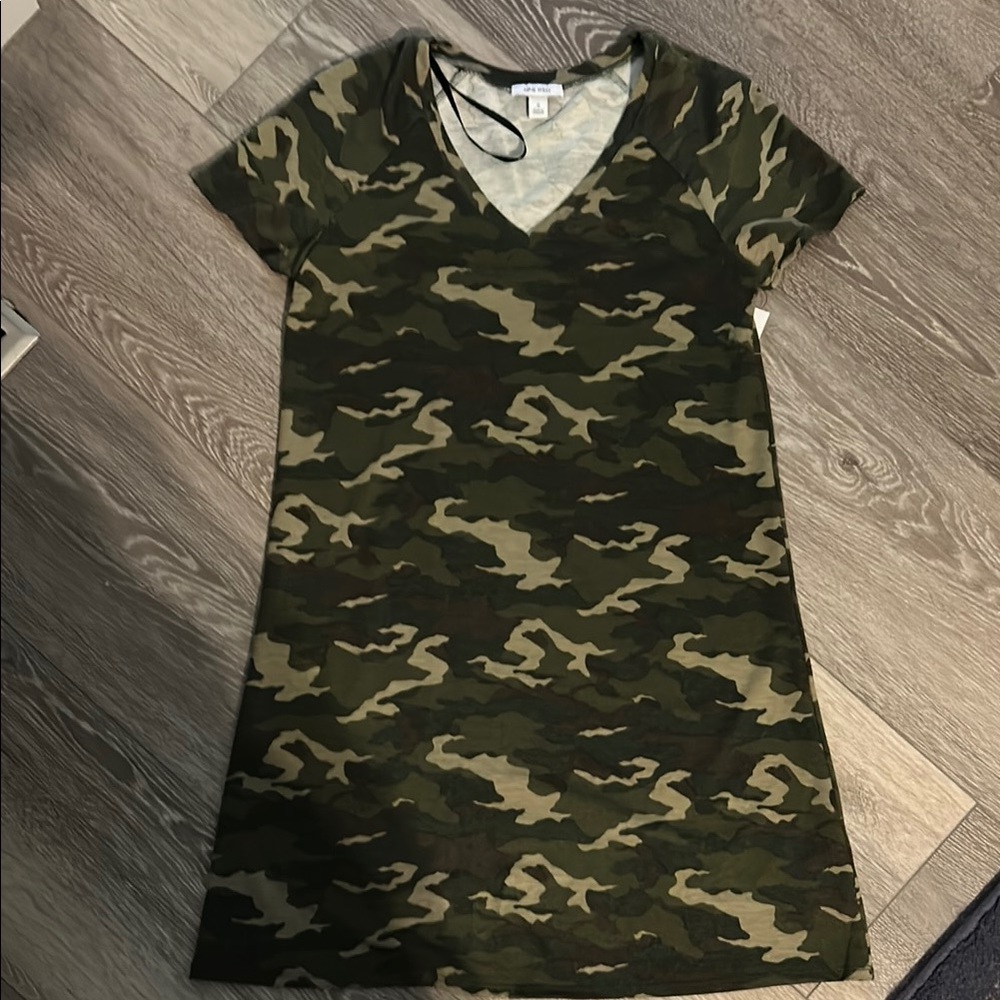 Nine West Green Brown Midi A-line V-neck Dress